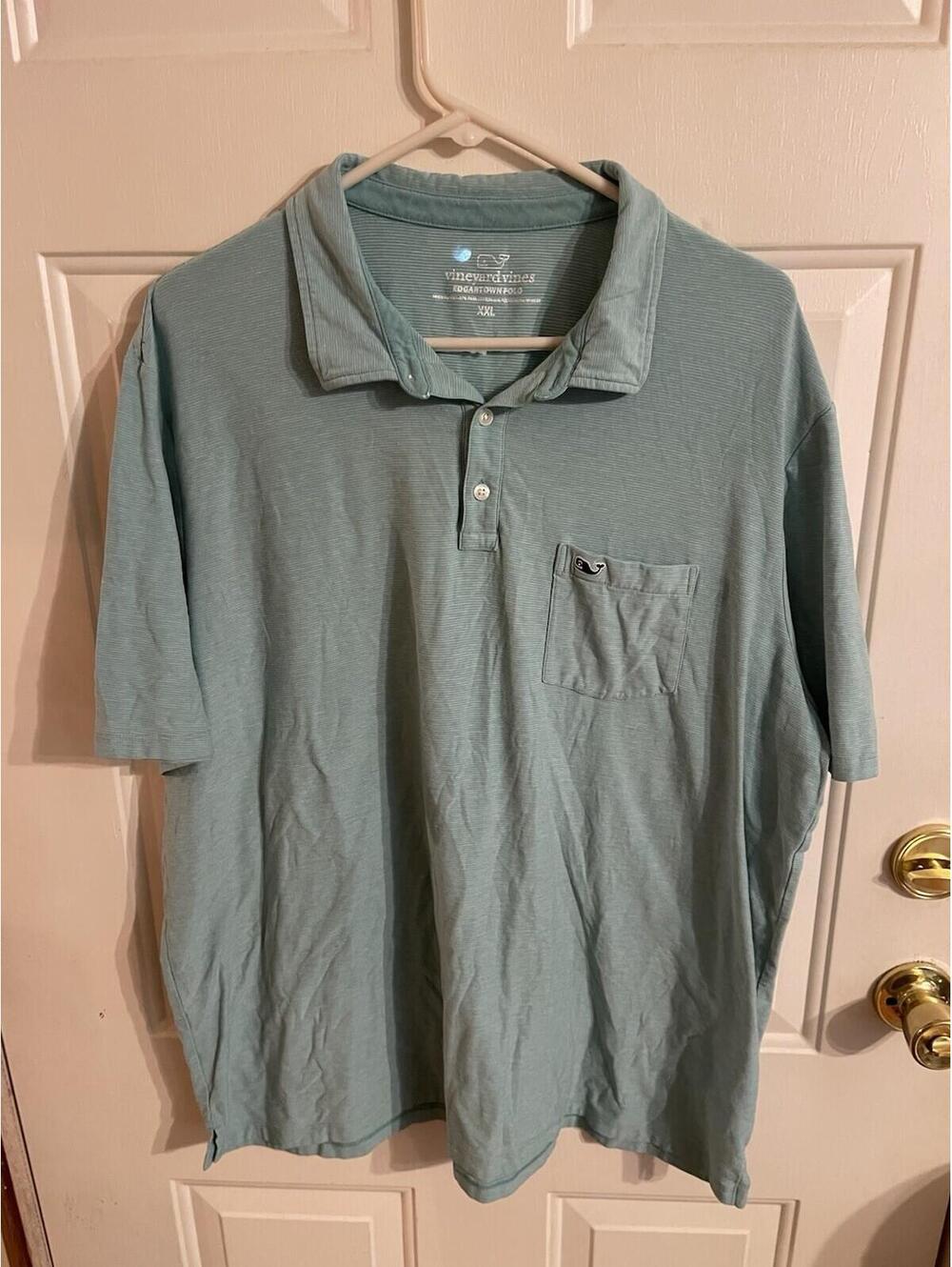 Vineyard Vines Edgartown Polo Shirt Mens XXL. Green White Striped